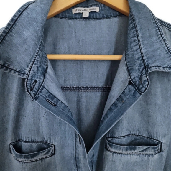 Charlotte Russe Summer Denim Sleeveless Cotton Drawstring Waist Dress Size L - Picture 3 of 5